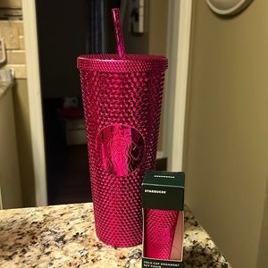 New Holiday Studded Starbucks Venti Pink cup with Ornament key chain.